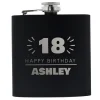 Personalised 18th Birthday Hip Flask - Black & Silver