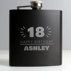 Personalised 18th Birthday Hip Flask - Black & Silver