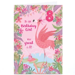 Personalised 8th Birthday Card - Flamingo Birthday Girl