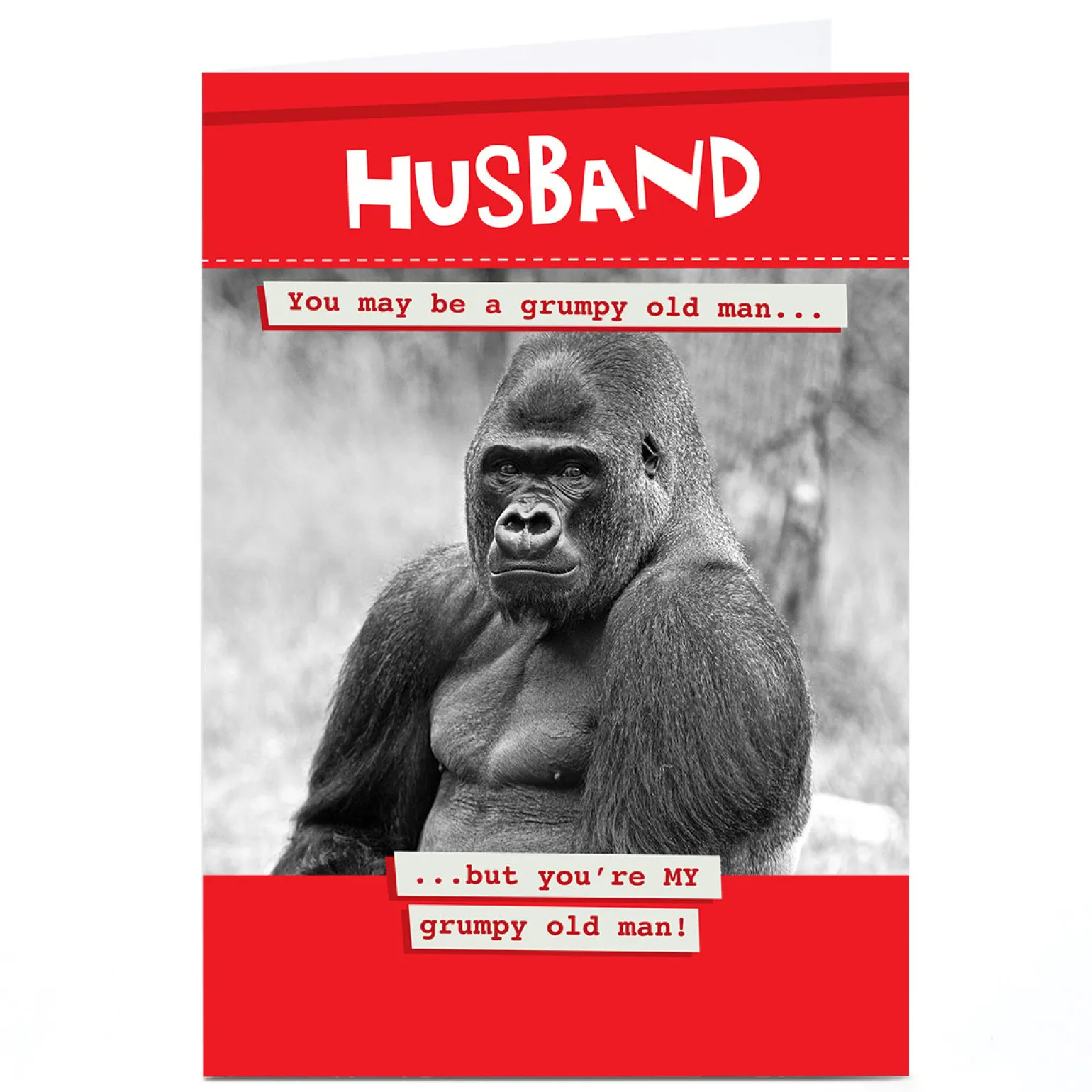 Personalised Valentine's Day Card - Husband Grumpy Gorilla