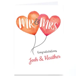 Personalised Wedding Card - Mr & Mrs Heart Balloons