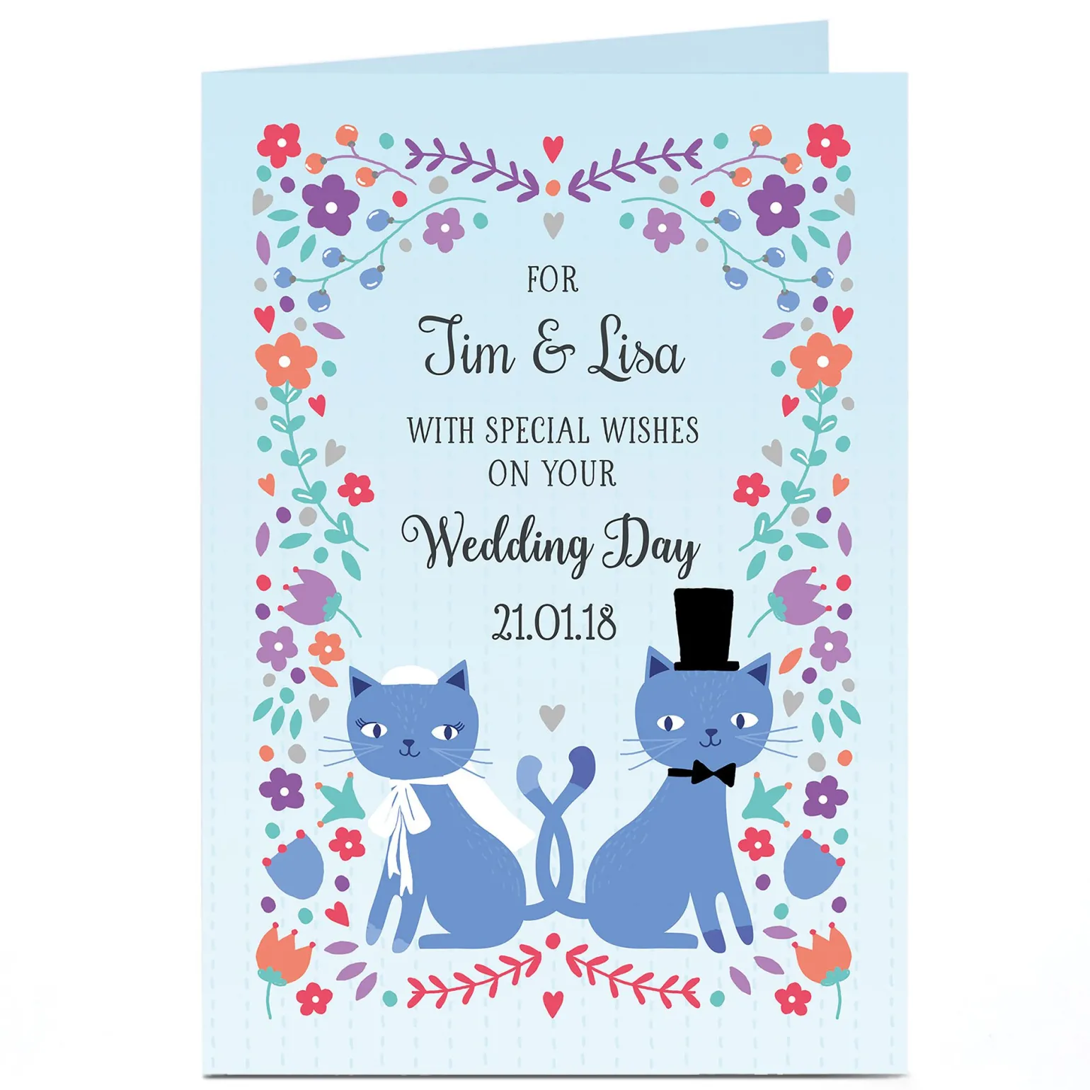 Personalised Wedding Card - On Your Wedding Day, Floral blue