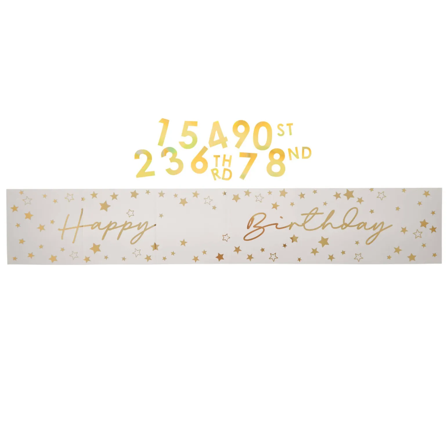 Personalised White & Gold Happy Birthday Banner