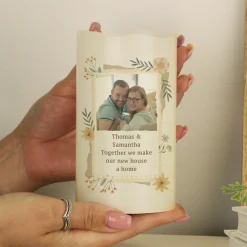 Personalised Wild Flowers Photo Upload LED Candle