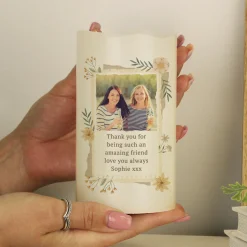 Personalised Wild Flowers Photo Upload LED Candle