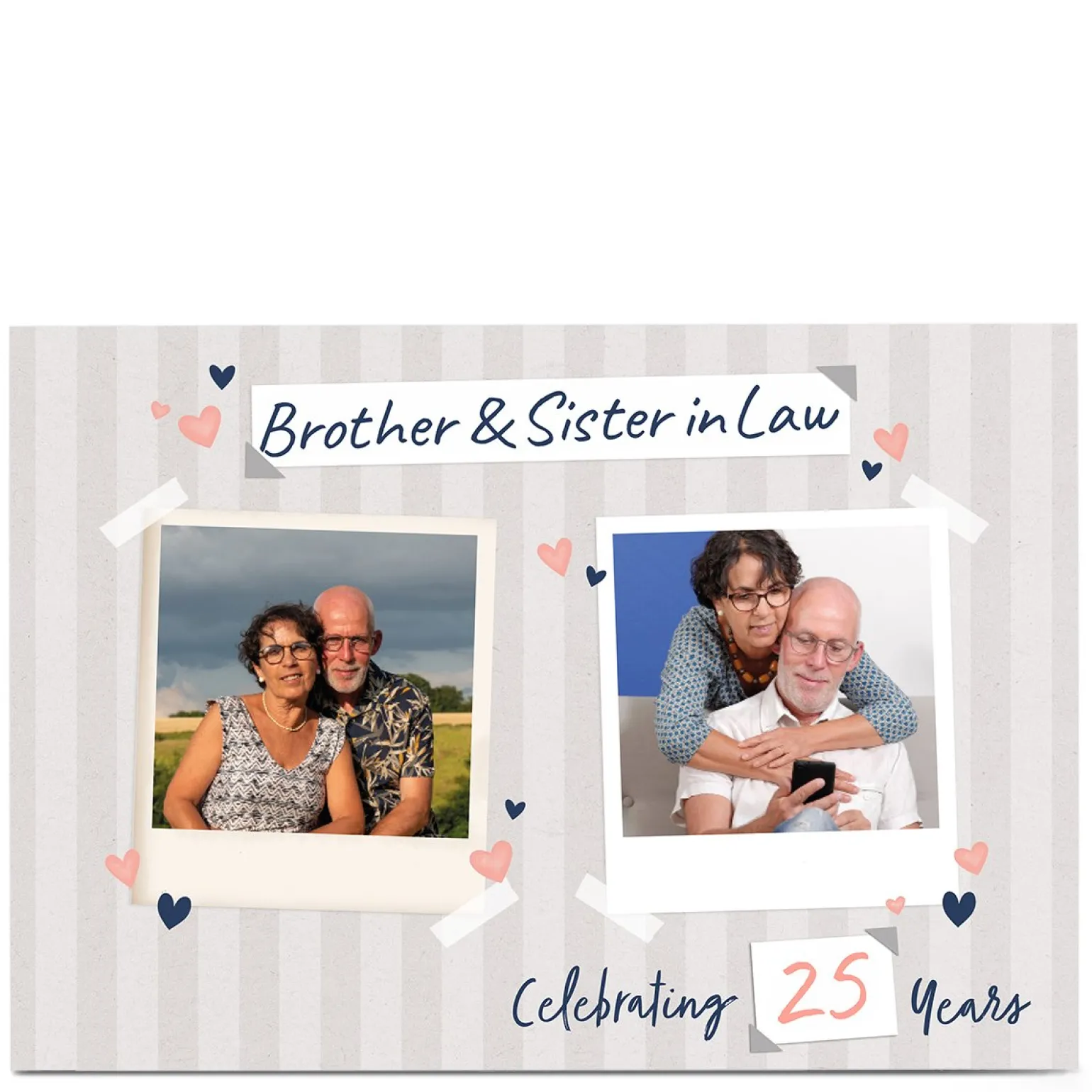 Photo Anniversary Card - Stripes & hearts, 25 Years