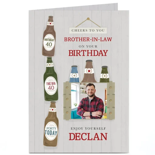 Photo Birthday Card - Brother-in-Law & Beers, Editable Age