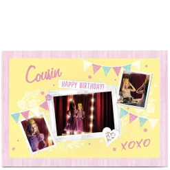 Photo Birthday Card - Cousin, Yellow & Pink Bunting