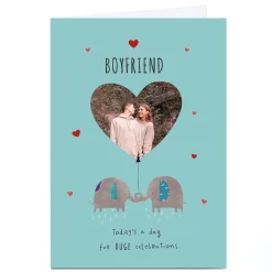 Photo Birthday Card - Elephants Love Heart, Any Name