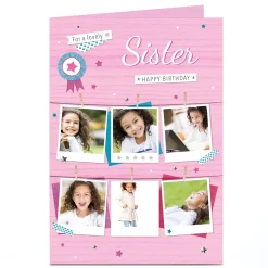 Photo Birthday Card - Pink Polaroids, Sister