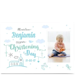 Photo Christening Card - Blue