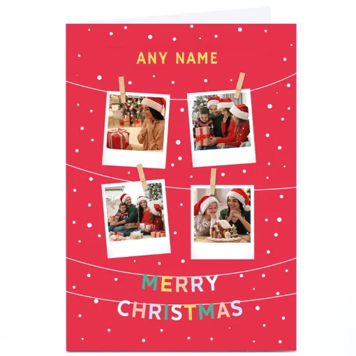 Photo Christmas Card - 4 Hanging Polaroids, Any Name