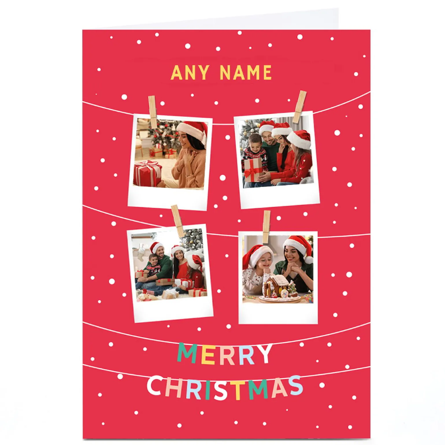 Photo Christmas Card - 4 Hanging Polaroids, Any Name