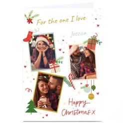 Photo Christmas Card - 3 Photos Happy Christmas Illustrations, One I Love