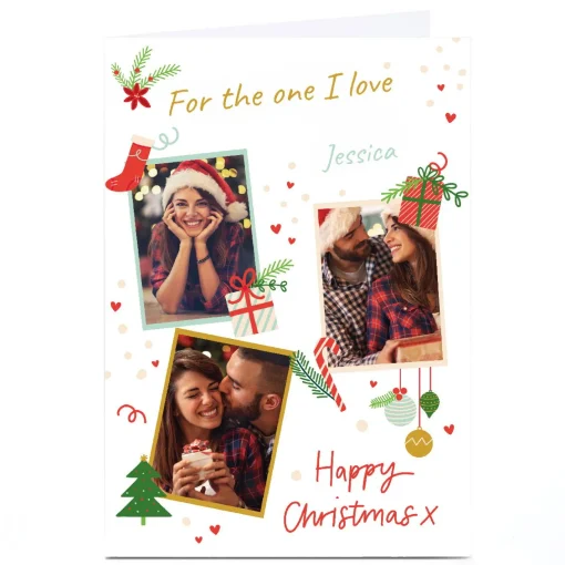 Photo Christmas Card - 3 Photos Happy Christmas Illustrations, One I Love