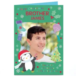Photo Christmas Card - Cute Penguin, Brother