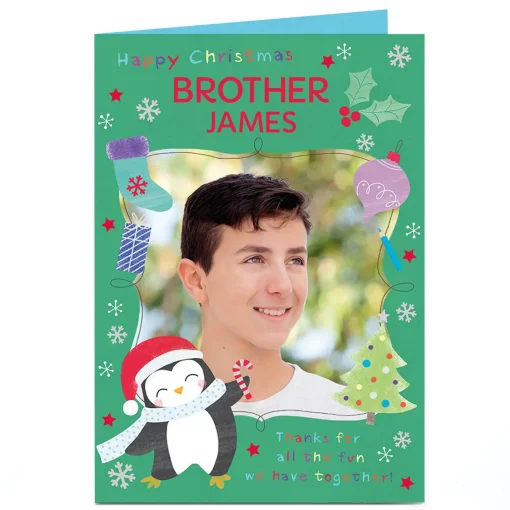 Photo Christmas Card - Cute Penguin, Brother