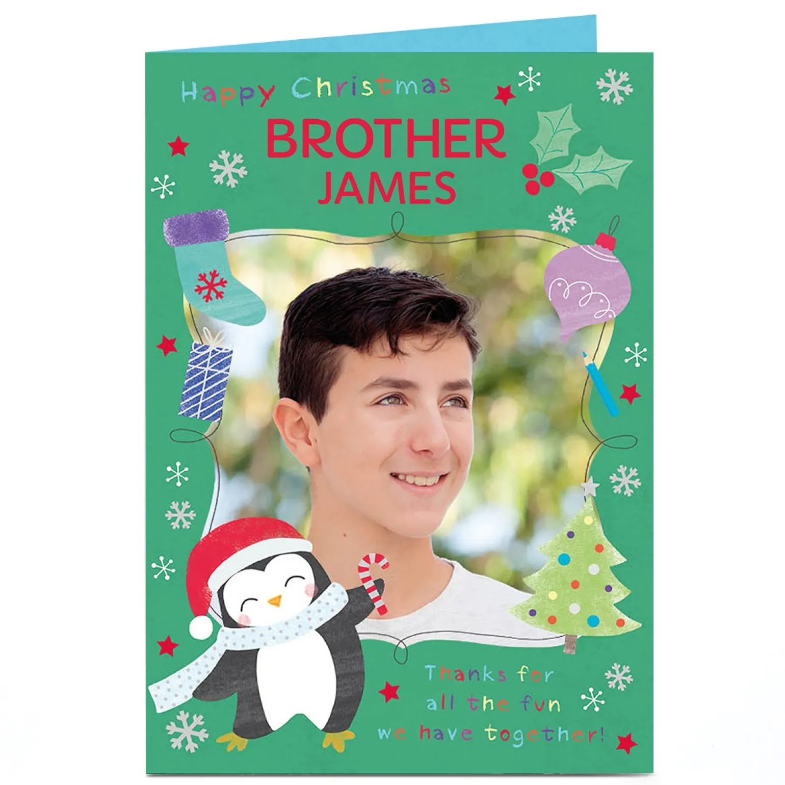 Photo Christmas Card - Cute Penguin, Brother