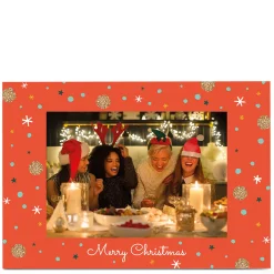 Photo Christmas Card - Red Frame, Snowflakes