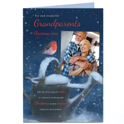 Photo Christmas Card - Robin on Watering Can, Grandparents