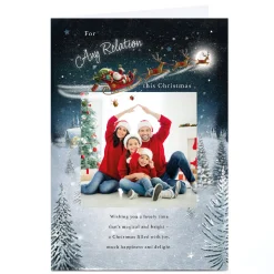 Photo Christmas Card - Santa's Sleigh over Snowy Town, Any Relation