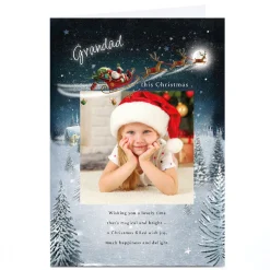 Photo Christmas Card - Santa's Sleigh over Snowy Town, Grandad