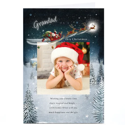 Photo Christmas Card - Santa's Sleigh over Snowy Town, Grandad