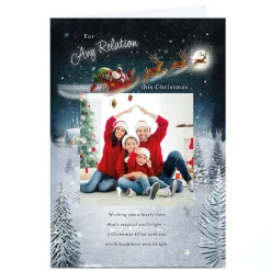 Photo Christmas Card - Santa's Sleigh over Snowy Town, Any Name