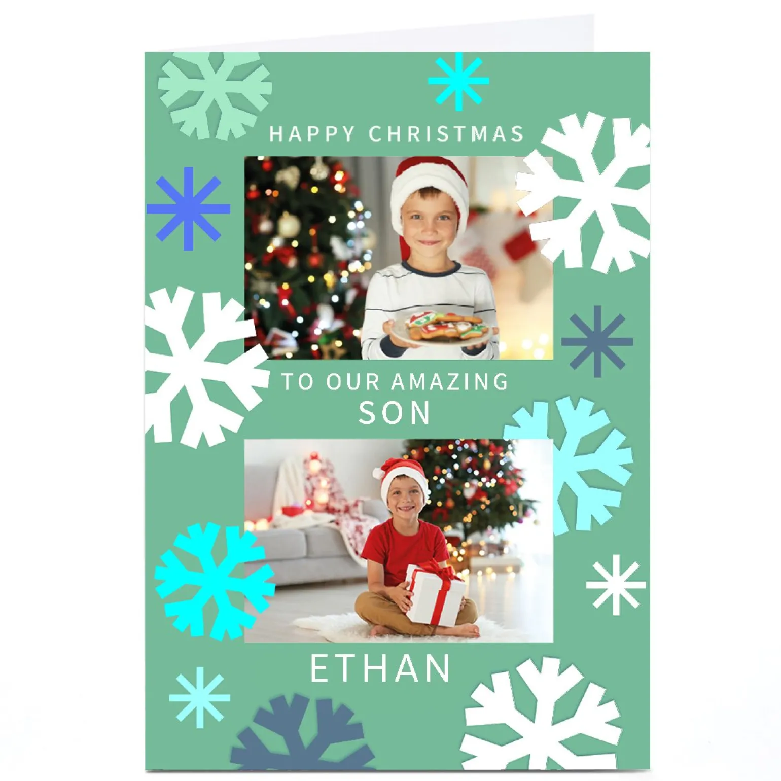 Photo Christmas Card - Snowflakes, Our Amazing Son