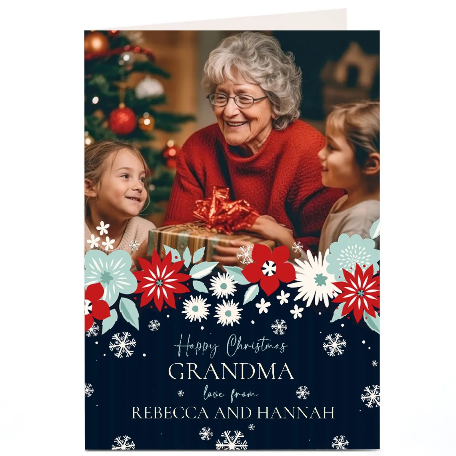 Photo Christmas Card - Winter Flowers, Grandma