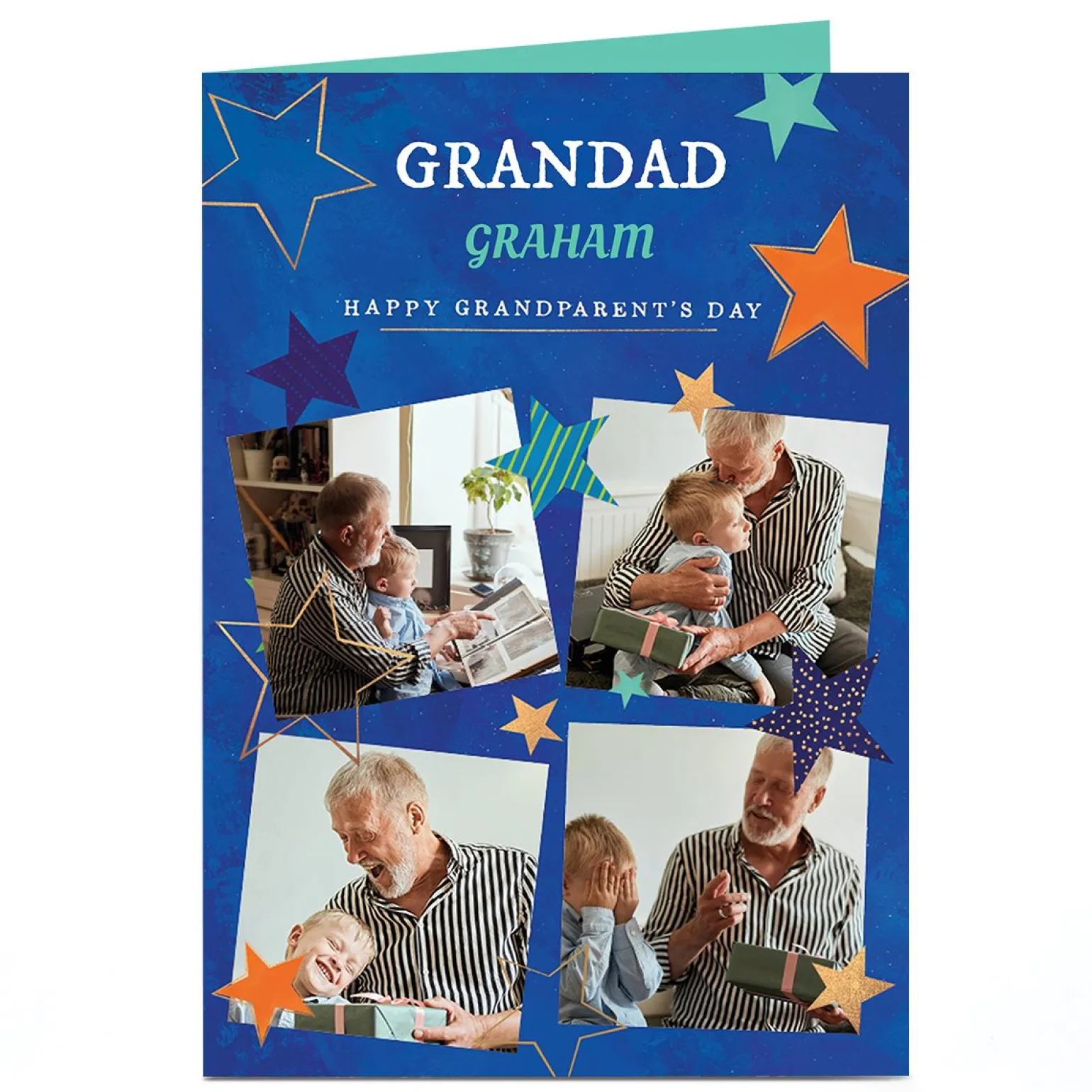 Photo Grandparents Day Photo Card - Blue & Orange Stars