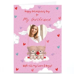 Photo Hugs Valentine's Day Card - Cute Bears on Swing, Girlfriend