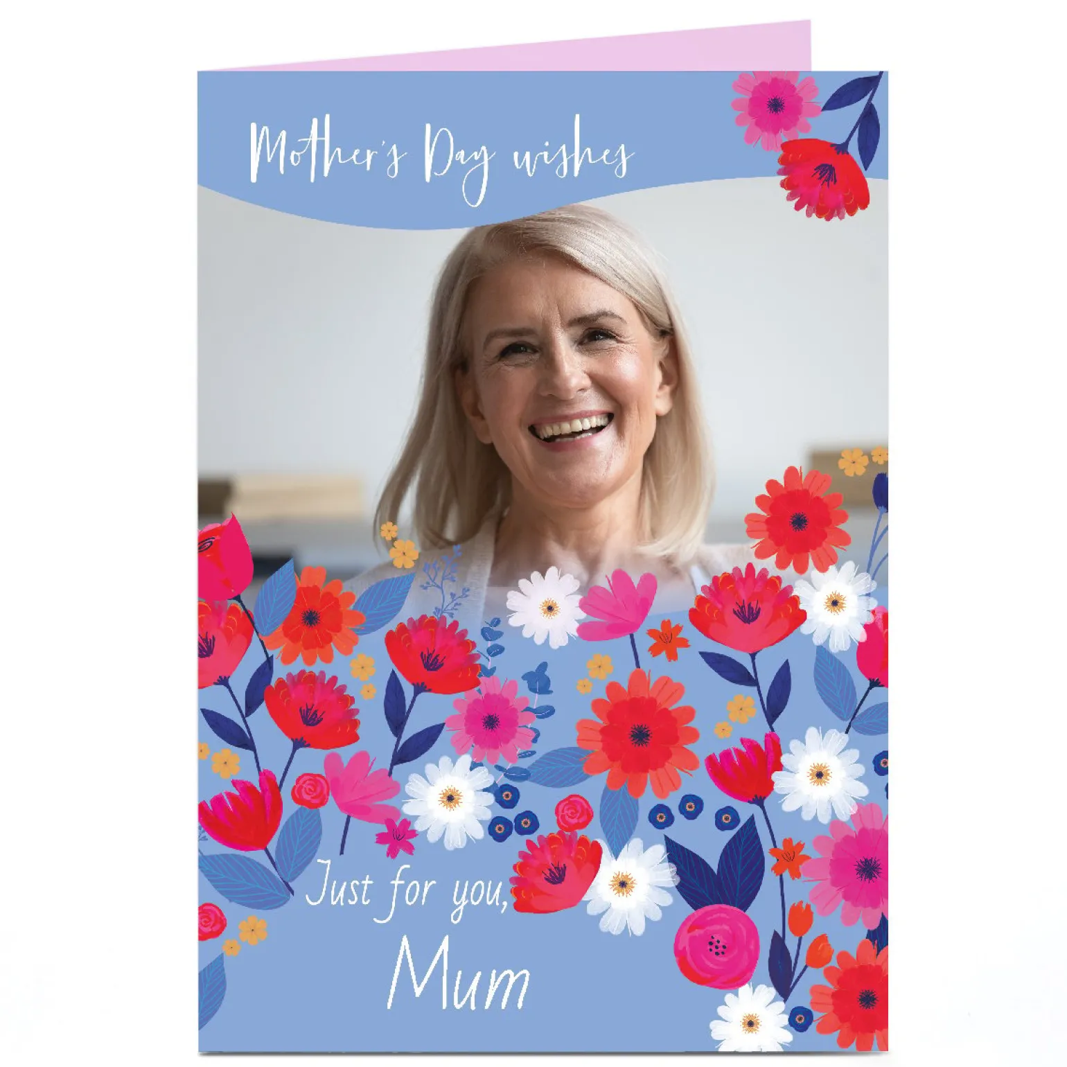 Photo Mother's Day Card - Flowers Blue Border
