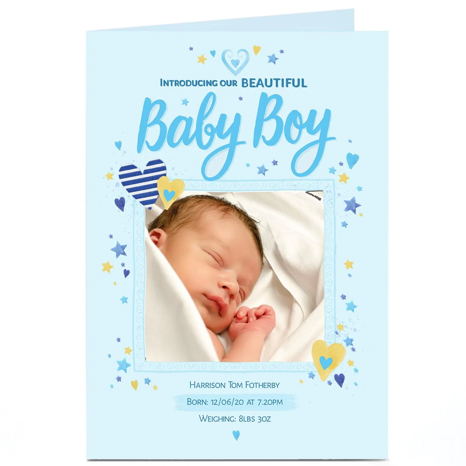 Photo New Baby Announcement Card - Beautiful Boy