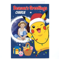 Photo Pokemon Christmas Card - Santa Hat Pikachu