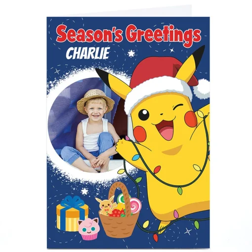 Photo Pokemon Christmas Card - Santa Hat Pikachu