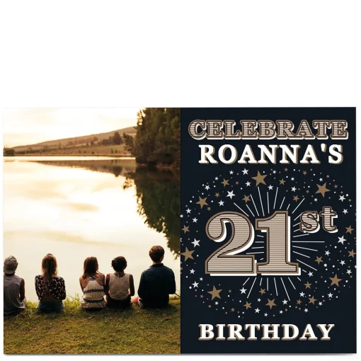 Photo 21st Birthday Invitation - Gold Stars