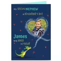 Photo Valentine's Day Card - Dragon Blowing Heart, Nephew