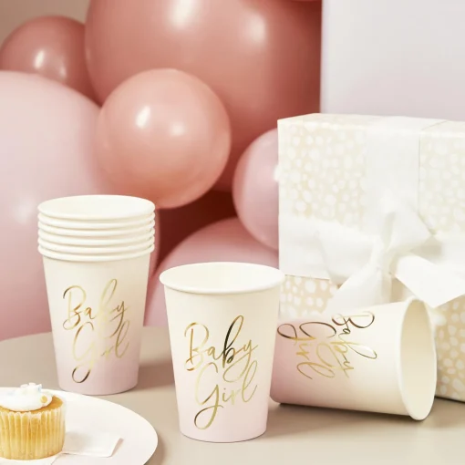 Pink Baby Girl Paper Cups - Pack of 8