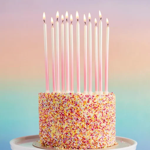 Pink Tall Ombre Skinny Cake Candles - Pack of 12