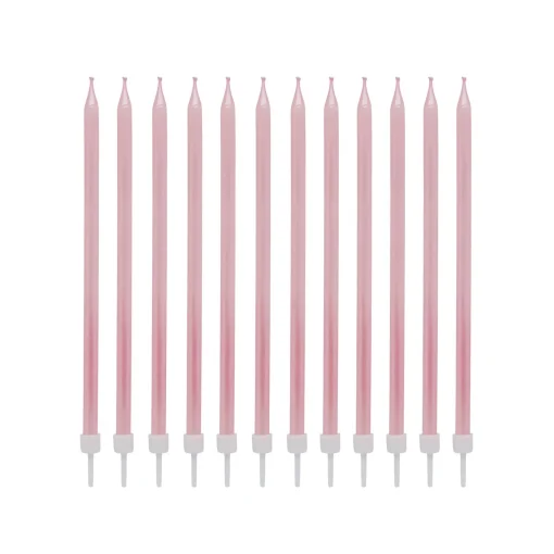 Pink Tall Skinny Cake Candles - Pack of 12
