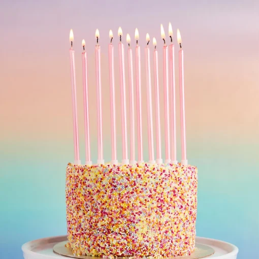 Pink Tall Skinny Cake Candles - Pack of 12
