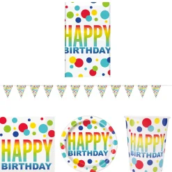 Rainbow Spots Birthday Tableware & Decorations - 16 Guests