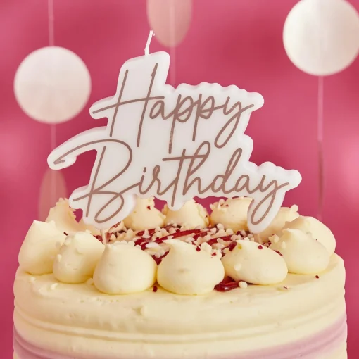Rose Gold Happy Birthday Cake Candle