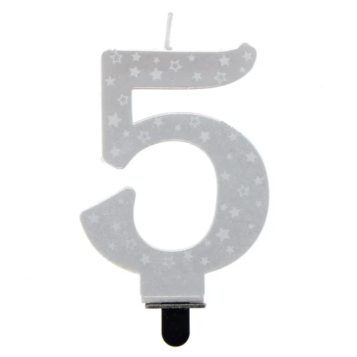 Silver Starry Number 5 Cake Candle