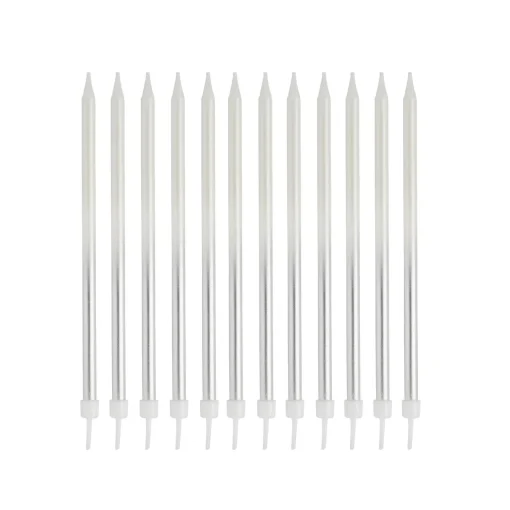 Silver Tall Ombre Skinny Cake Candles - Pack of 12