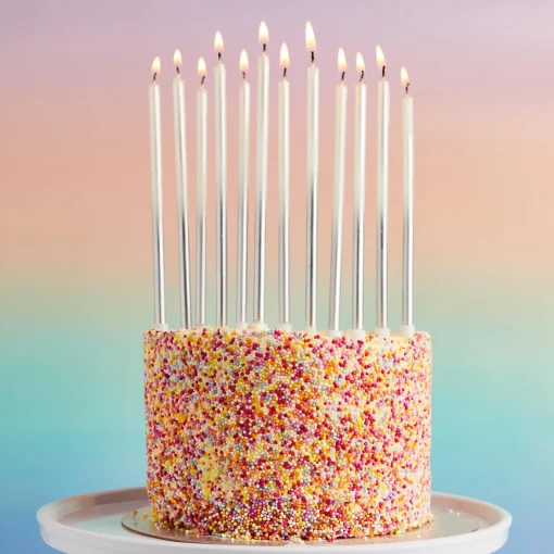 Silver Tall Ombre Skinny Cake Candles - Pack of 12