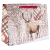 Tartan Deer Large Landscape Christmas Gift Bag