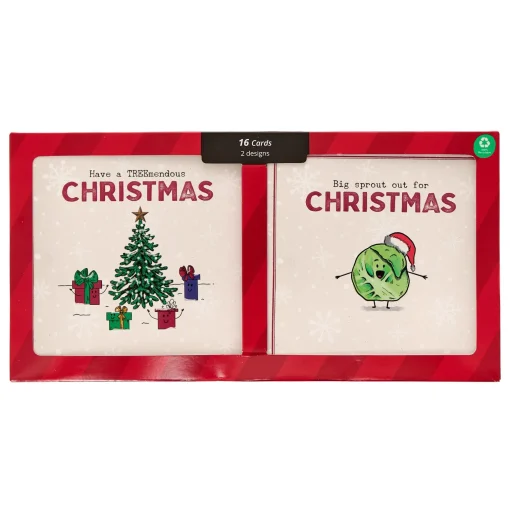 Tree & Sprouts Christmas Cards - Pack of 16 (2 Designs)